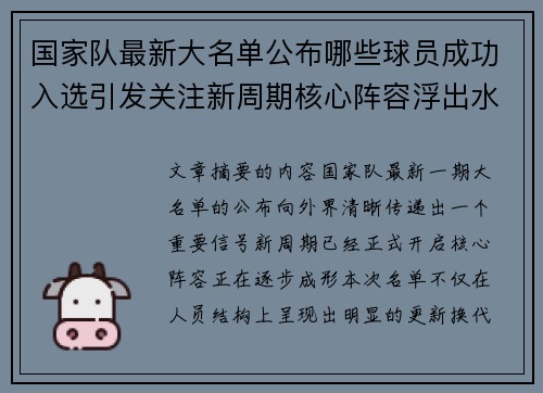 国家队最新大名单公布哪些球员成功入选引发关注新周期核心阵容浮出水面 国家队最新大名单公布哪些球员成功入选引发关注新周期核心阵容浮出水面